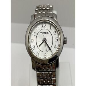 Timex Womens Oval Silver Tone Watch New Battery